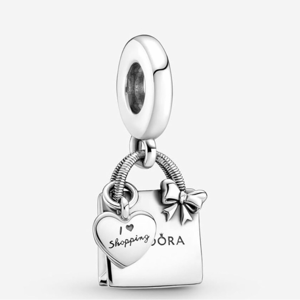 Pandora Silver Shopping Bag Charm with Heart and Bow